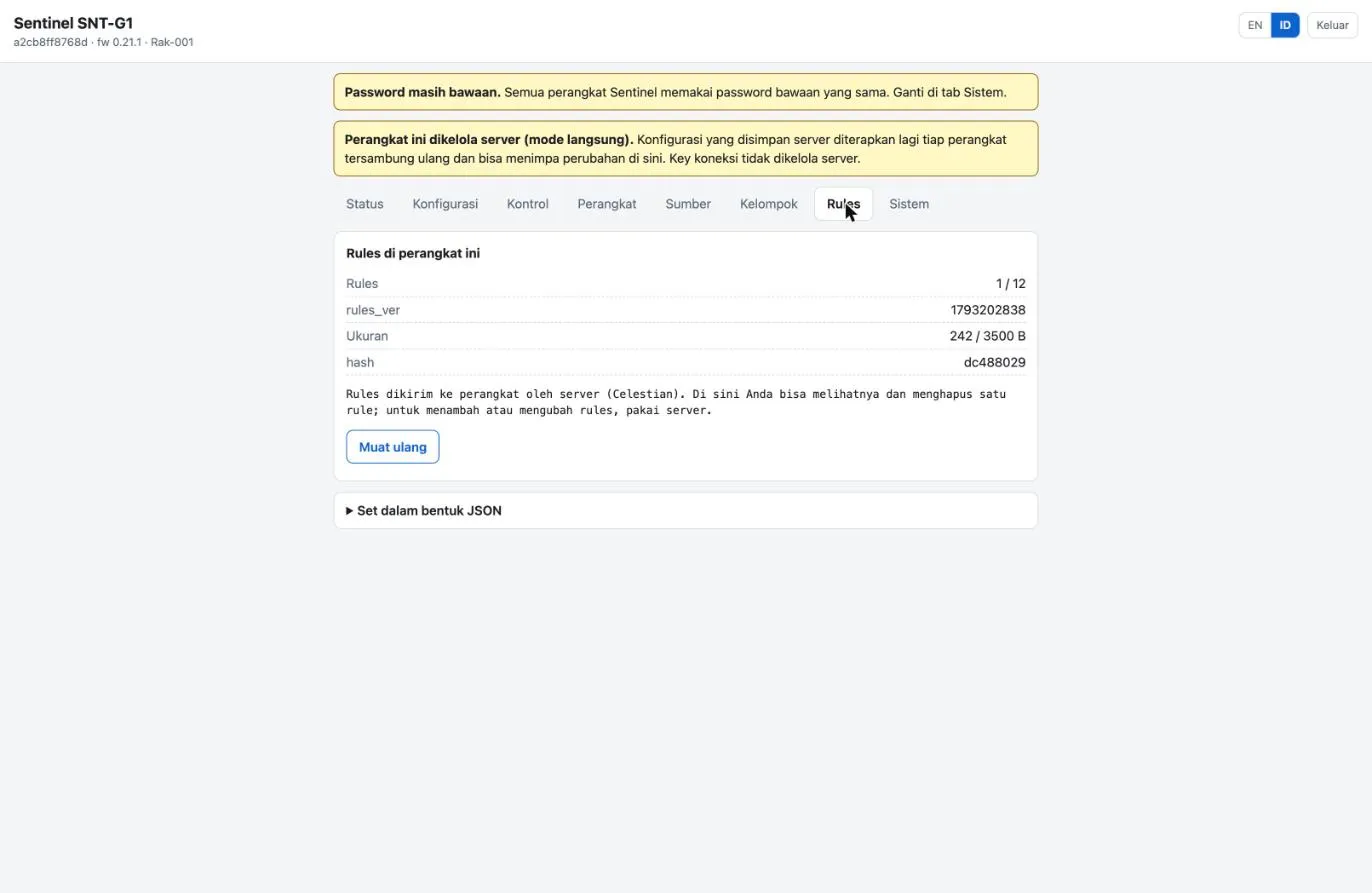 Tab Rules antarmuka web.